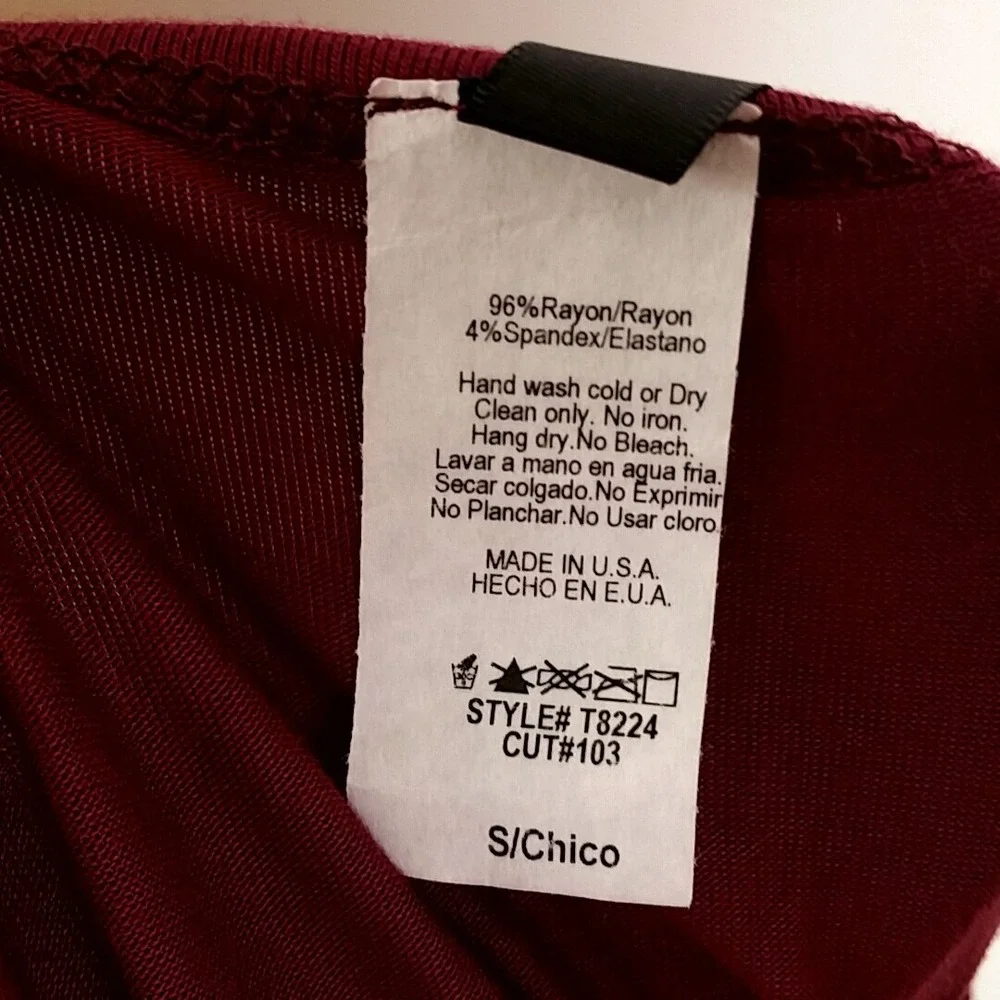 Lovely Souls Tunic Top Womens Small Burgundy Pom Pom Trim Bell Sleeve